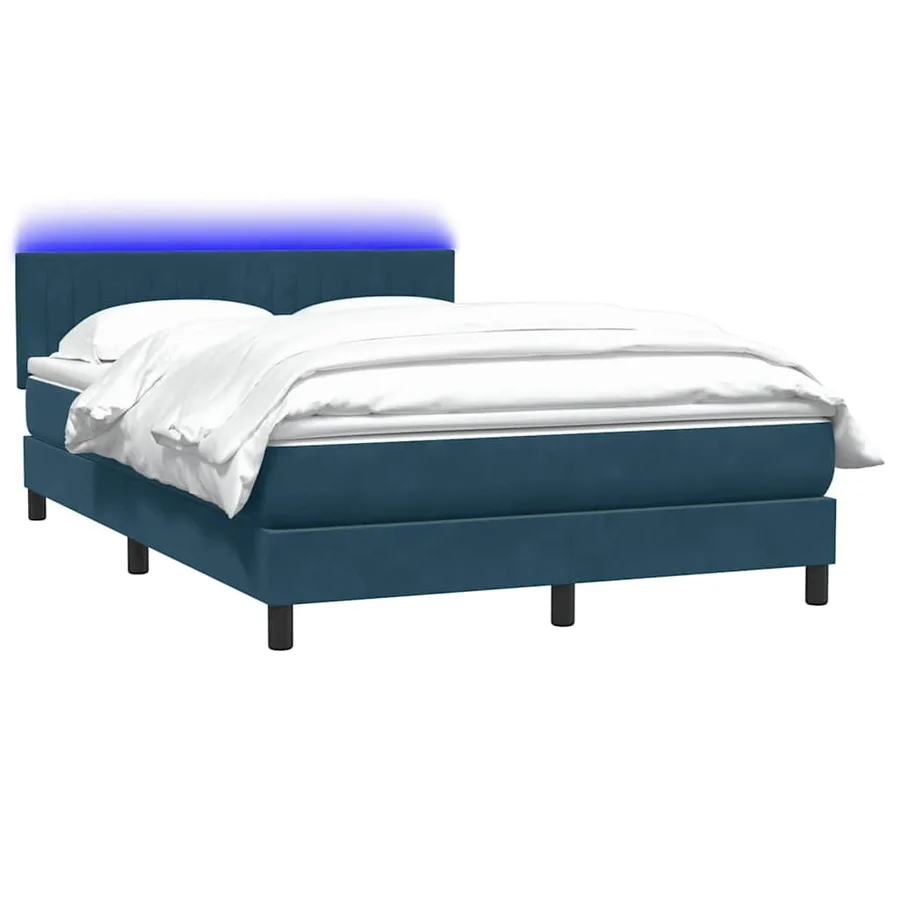 Sommier à lattes de lit et matelas et LED bleu foncé 140x220cm velours - 3