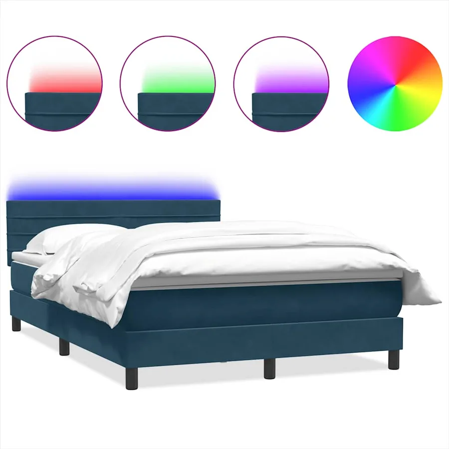 Sommier à lattes de lit et matelas et LED bleu foncé 140x220cm velours - 2
