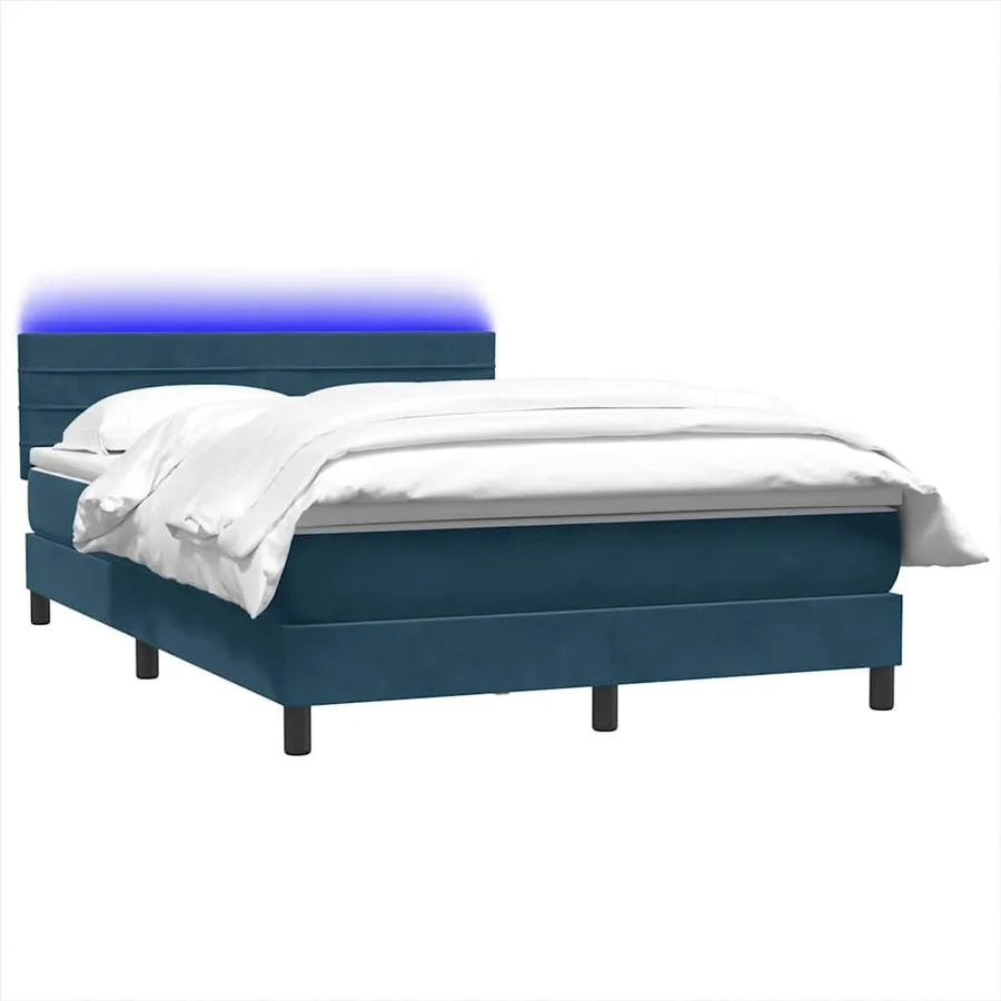 Sommier à lattes de lit et matelas et LED bleu foncé 140x220cm velours - 3