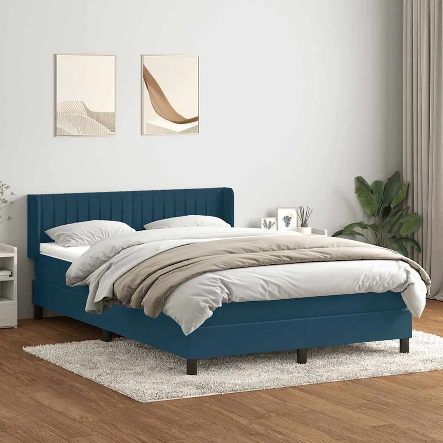 Sommier à lattes de lit et matelas bleu foncé 140x220cm velours - 3