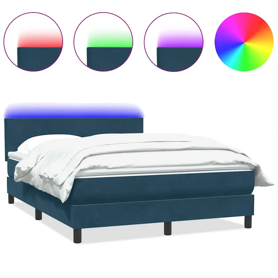 Sommier à lattes de lit et matelas et LED bleu foncé 140x220cm velours - 2