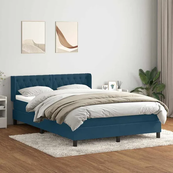 Sommier à lattes de lit et matelas bleu foncé 140x220cm velours
