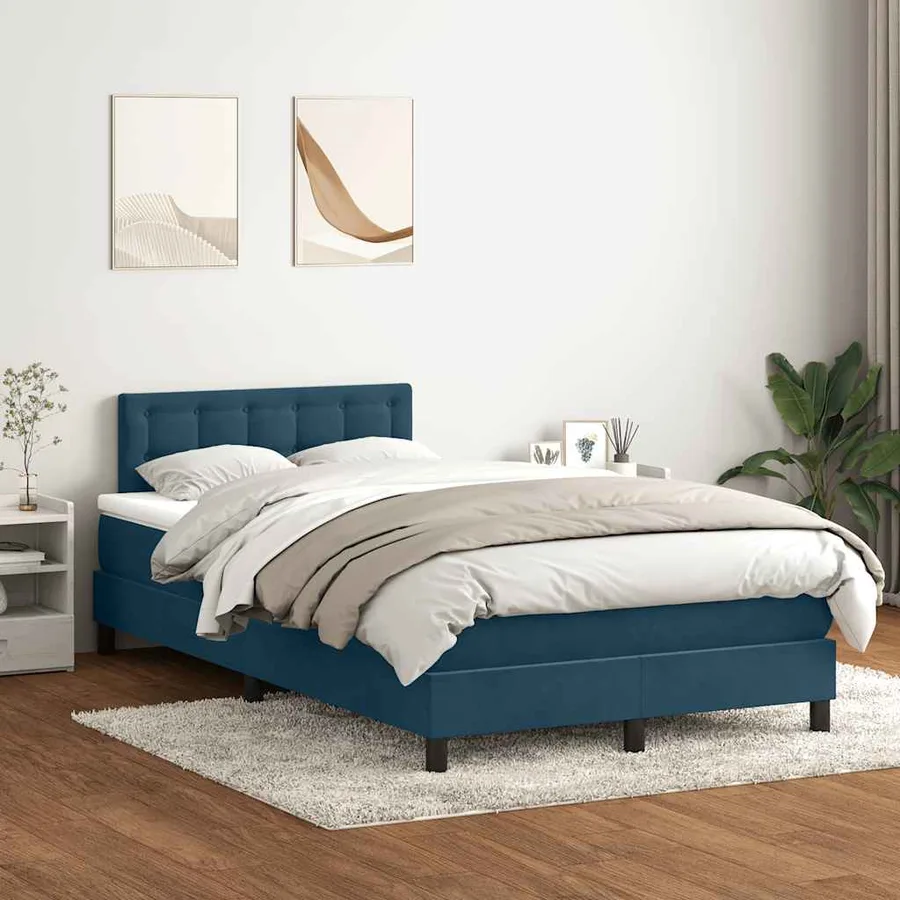 Sommier à lattes de lit et matelas et LED bleu foncé 120x220cm velours - 4