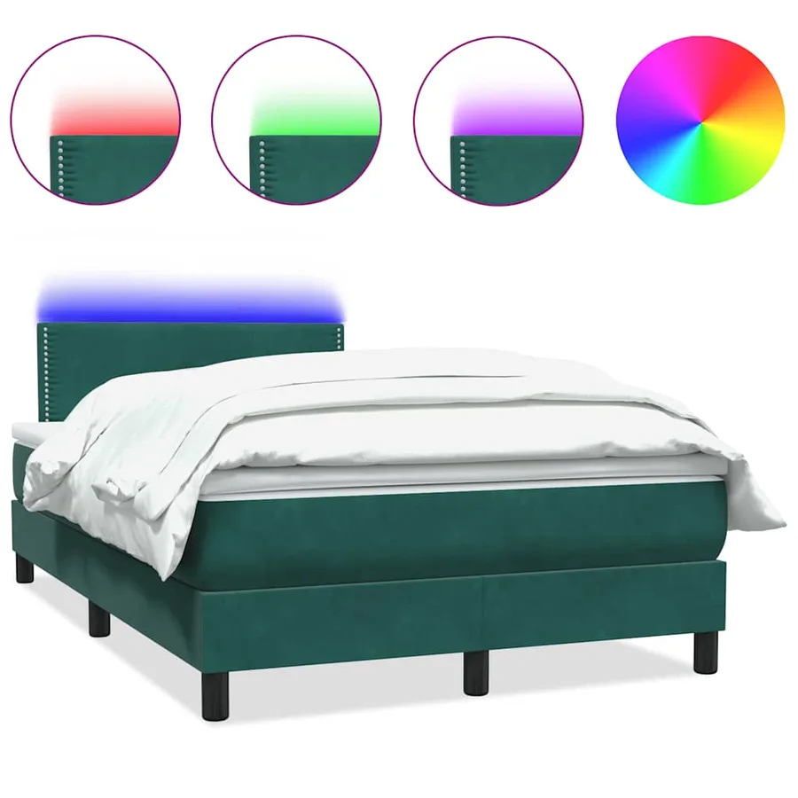 Sommier à lattes de lit et matelas et LED vert foncé 120x220cm velours - 2