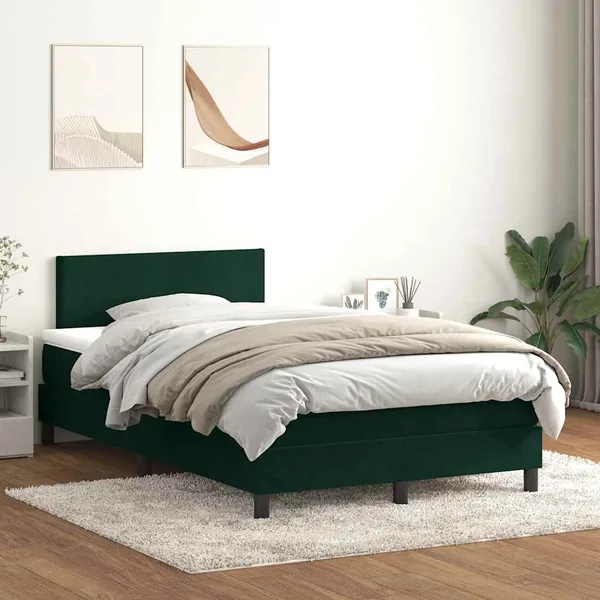 Sommier à lattes de lit et matelas et LED vert foncé 120x220cm velours