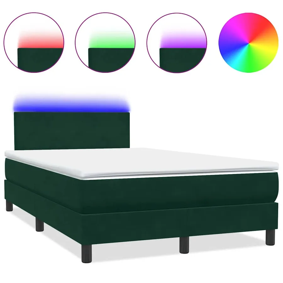 Sommier à lattes de lit et matelas et LED vert foncé 120x220cm velours - 2
