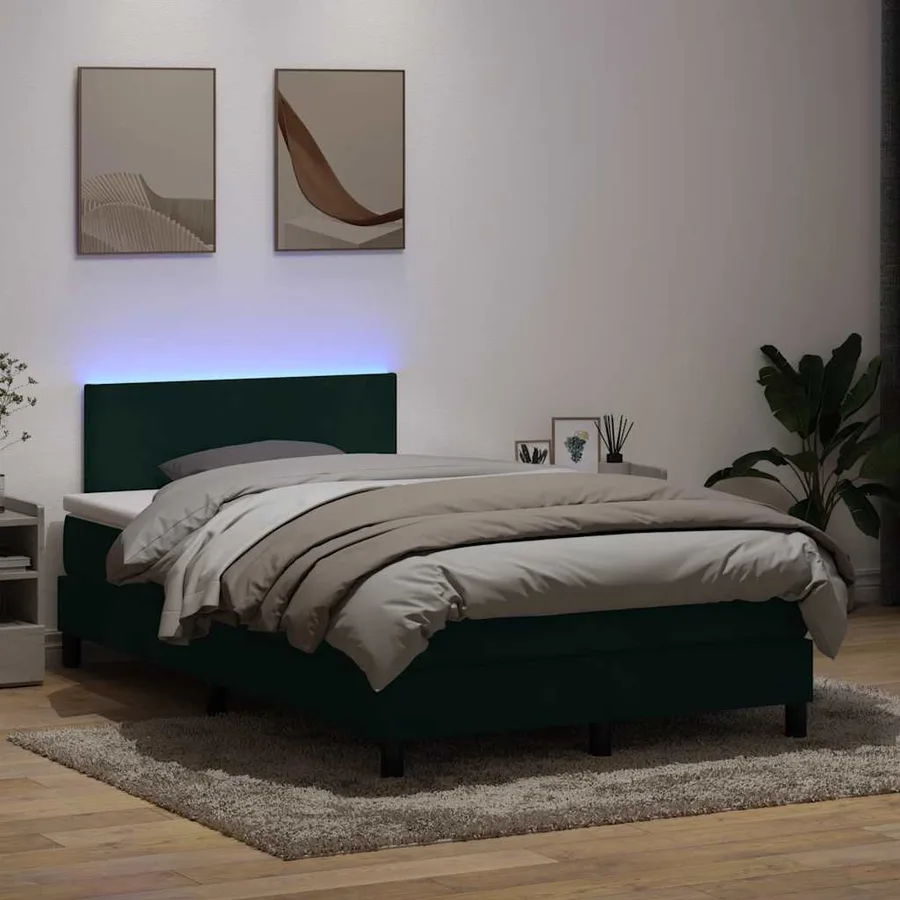 Sommier à lattes de lit et matelas et LED vert foncé 120x220cm velours - 4