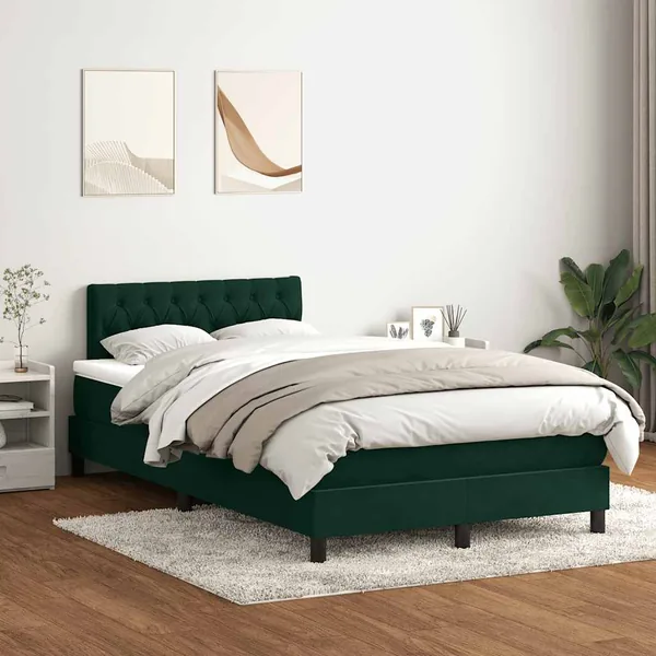 Sommier à lattes de lit et matelas vert foncé 120x220cm velours