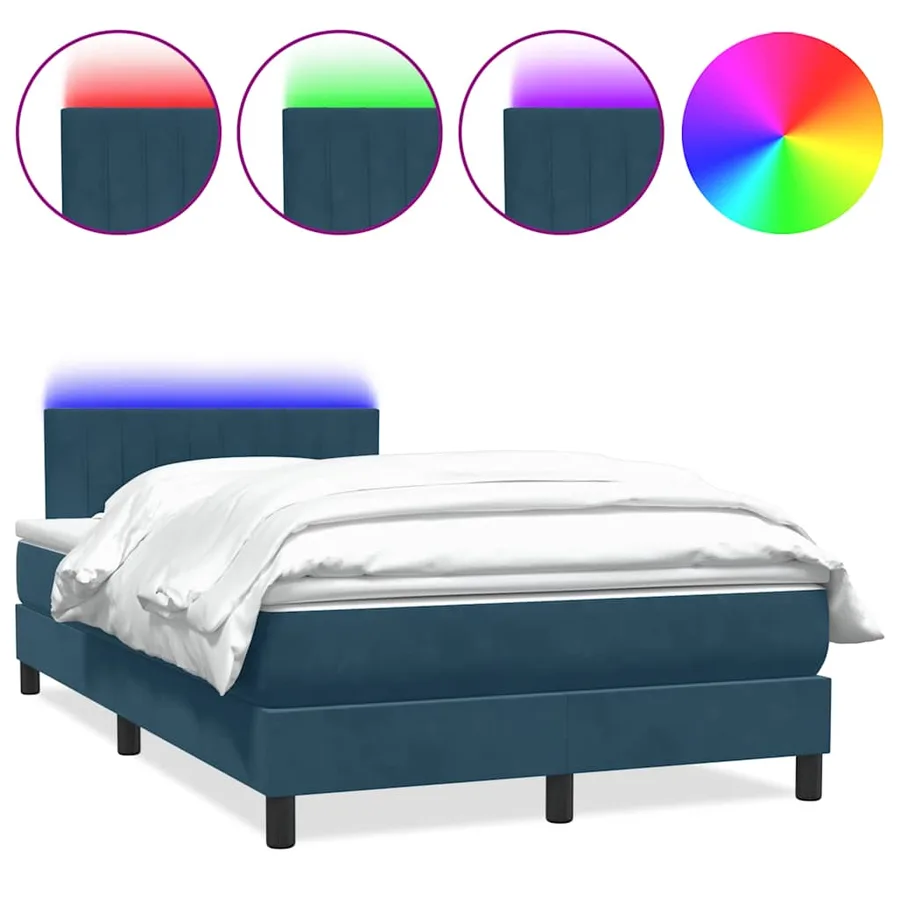 Sommier à lattes de lit et matelas et LED bleu foncé 120x220cm velours - 2
