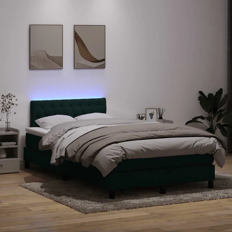 Sommier à lattes de lit et matelas et LED vert foncé 120x220cm velours - 4
