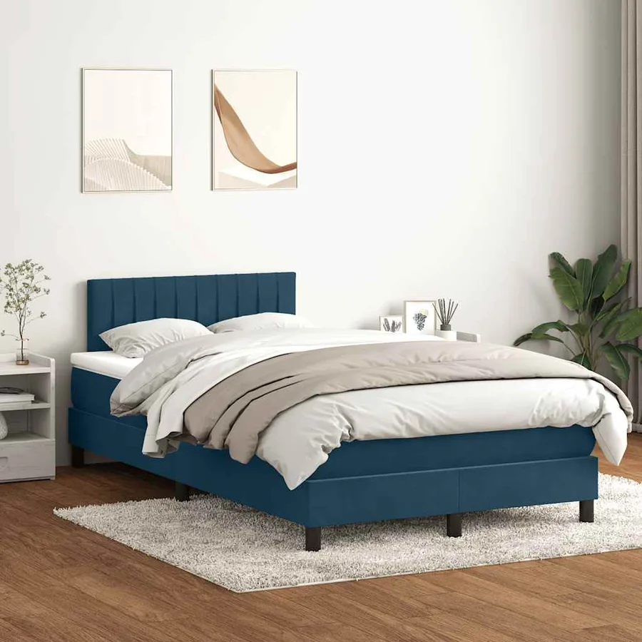 Sommier à lattes de lit et matelas bleu foncé 120x220cm velours - 3