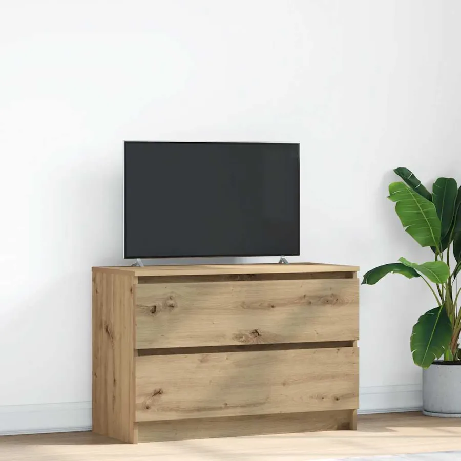 Meuble TV chêne artisanal 80x35x54 cm bois d'ingénierie