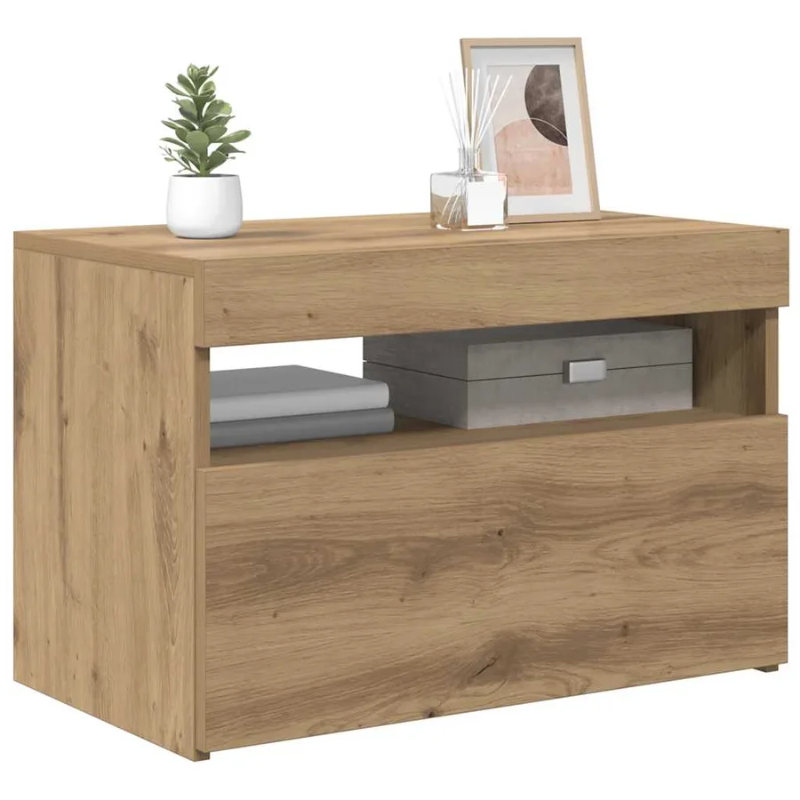 Meuble TV avec lumières LED chêne artisanal bois d'ingénierie - 13