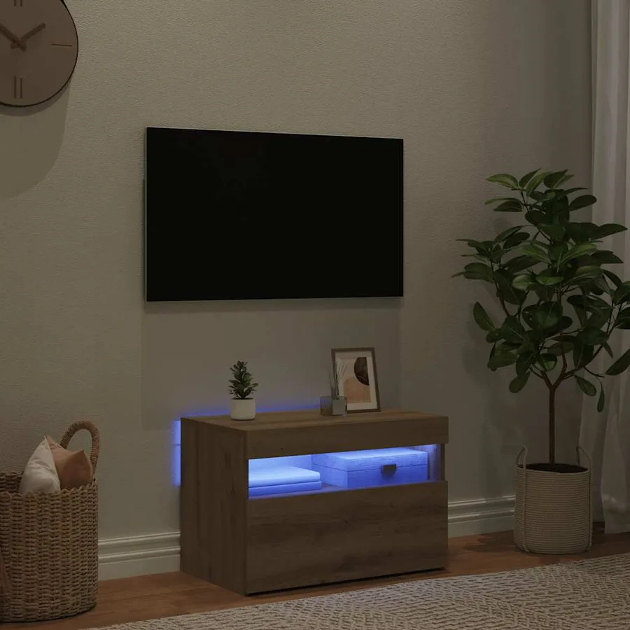 Meuble TV avec lumières LED chêne artisanal bois d'ingénierie - 14