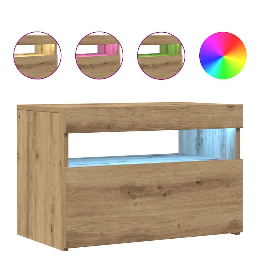 Meuble TV avec lumières LED chêne artisanal bois d'ingénierie - 2
