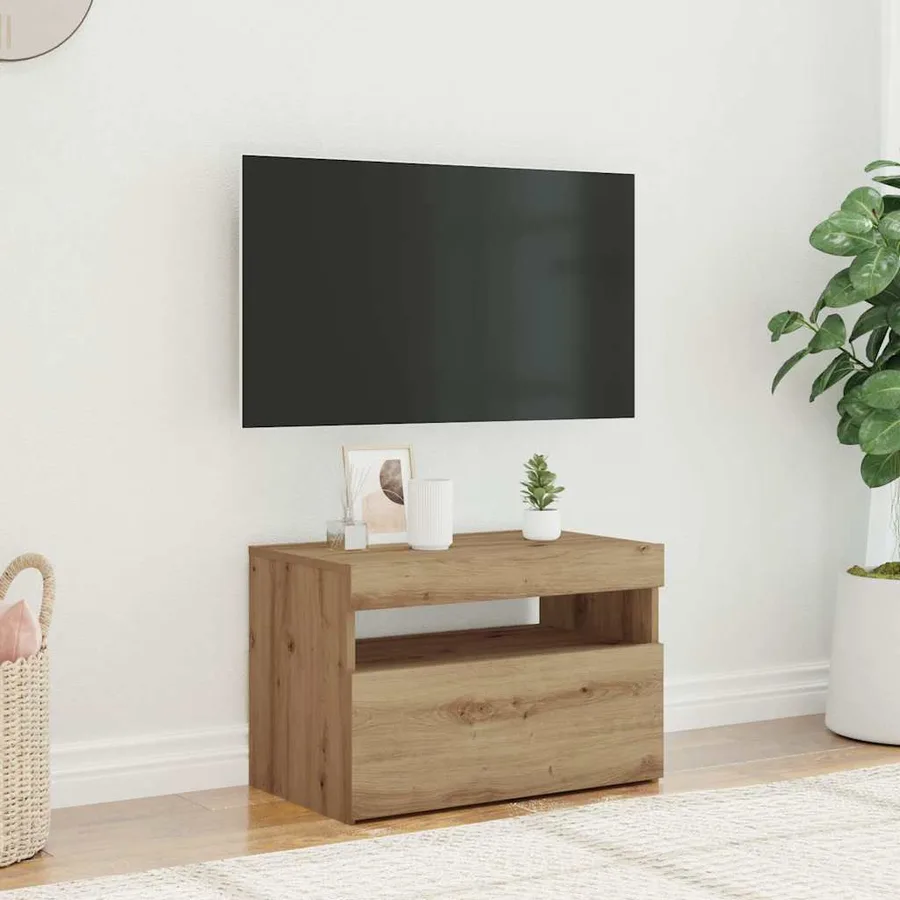 Meuble TV avec lumières LED chêne artisanal bois d'ingénierie - 3