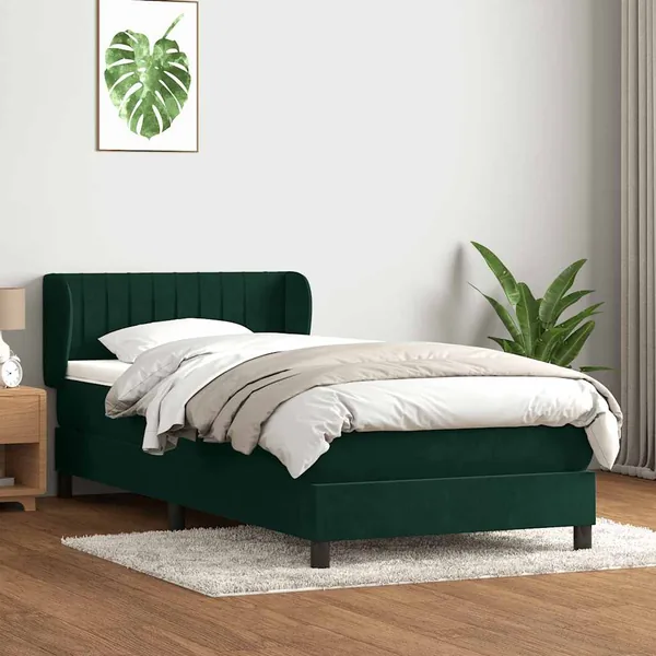 Sommier à lattes de lit et matelas vert foncé 100x220cm velours