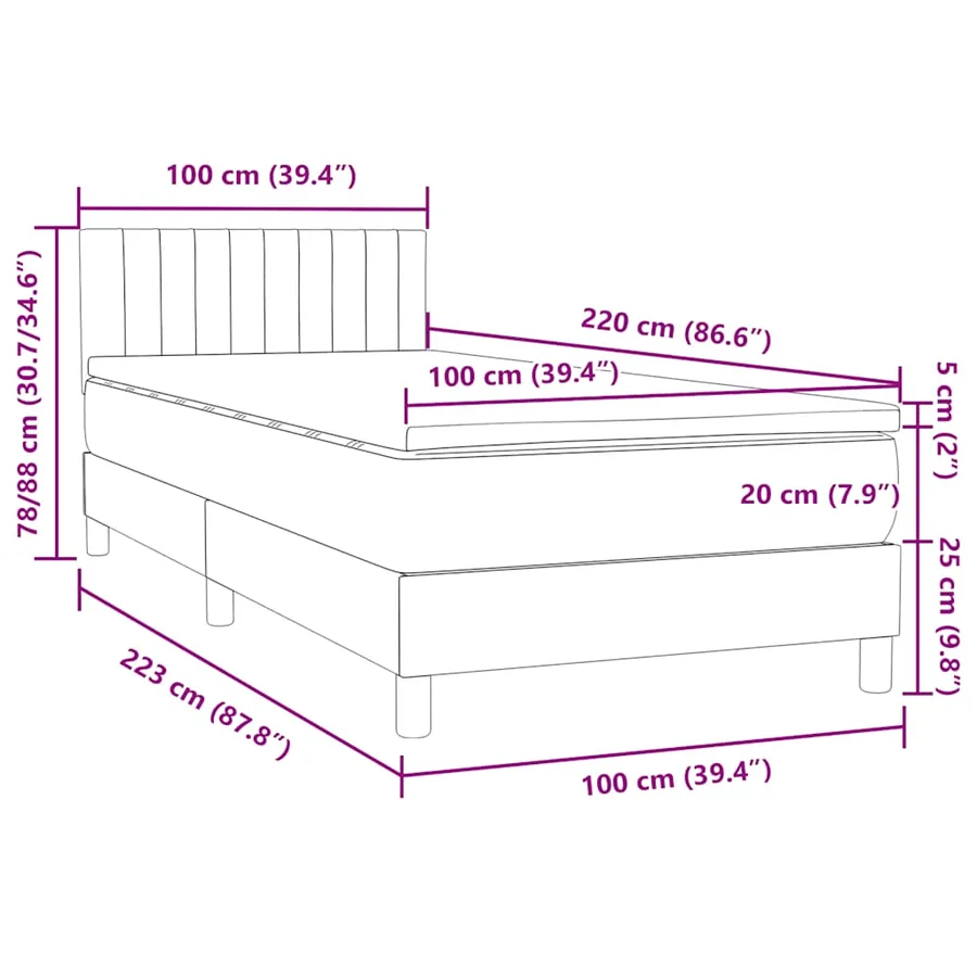 Sommier à lattes de lit avec matelas noir 100x220 cm velours - 12