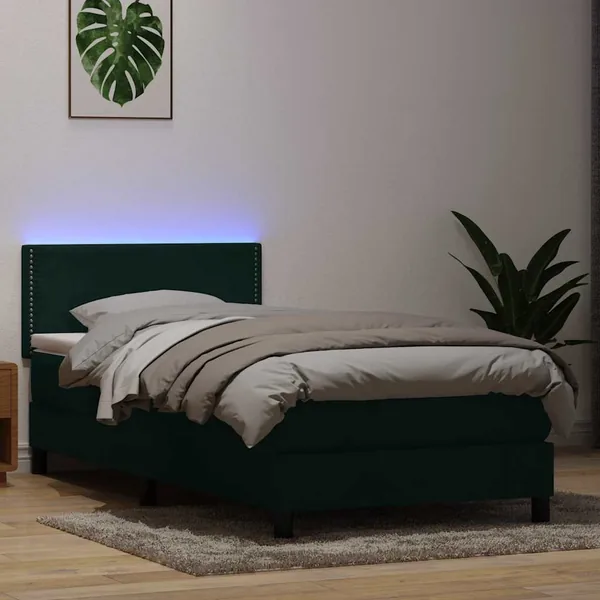 Sommier à lattes de lit et matelas et LED vert foncé 100x220cm velours