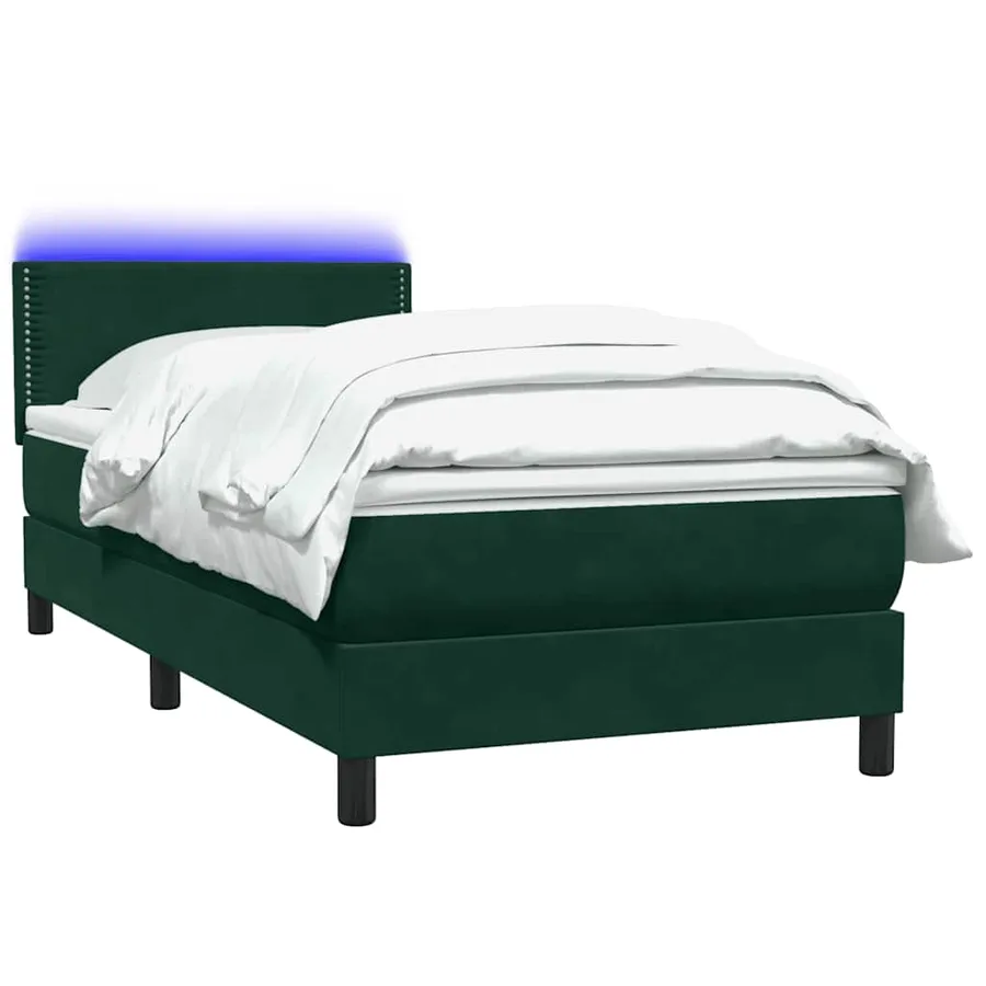 Sommier à lattes de lit et matelas et LED vert foncé 100x220cm velours - 3