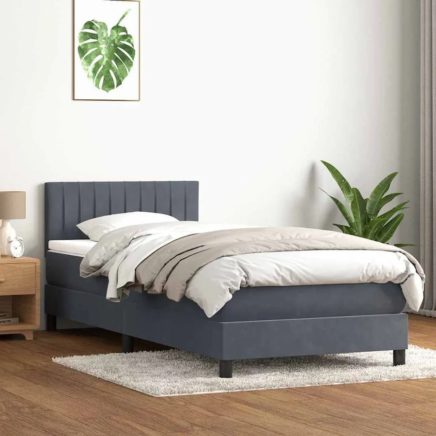 Sommier à lattes de lit et matelas et LED gris foncé 100x220cm velours - 4