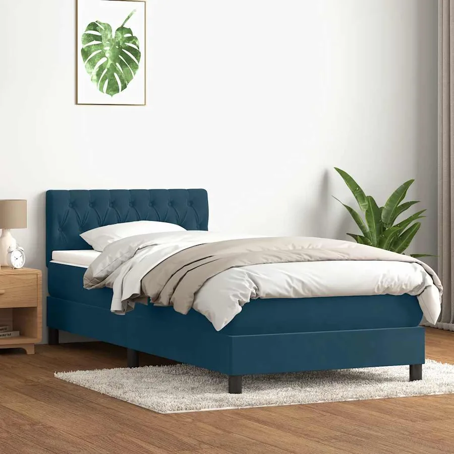 Sommier à lattes de lit et matelas et LED bleu foncé 100x220cm velours - 4