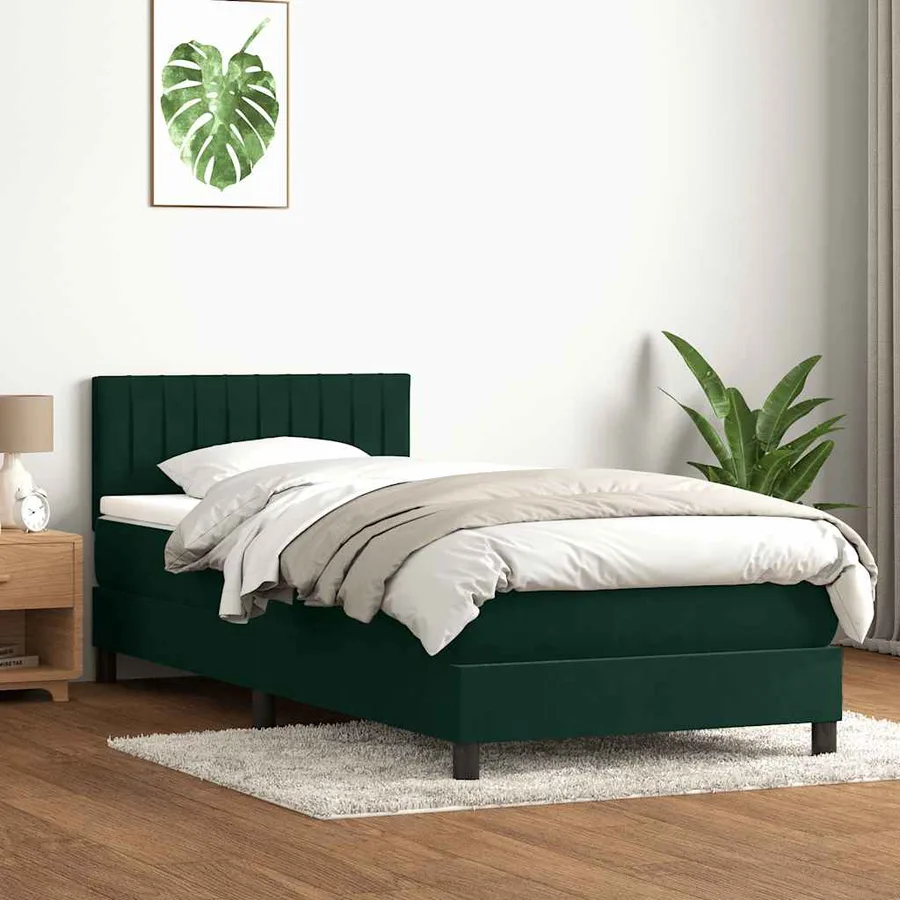 Sommier à lattes de lit et matelas et LED vert foncé 100x220cm velours - 4