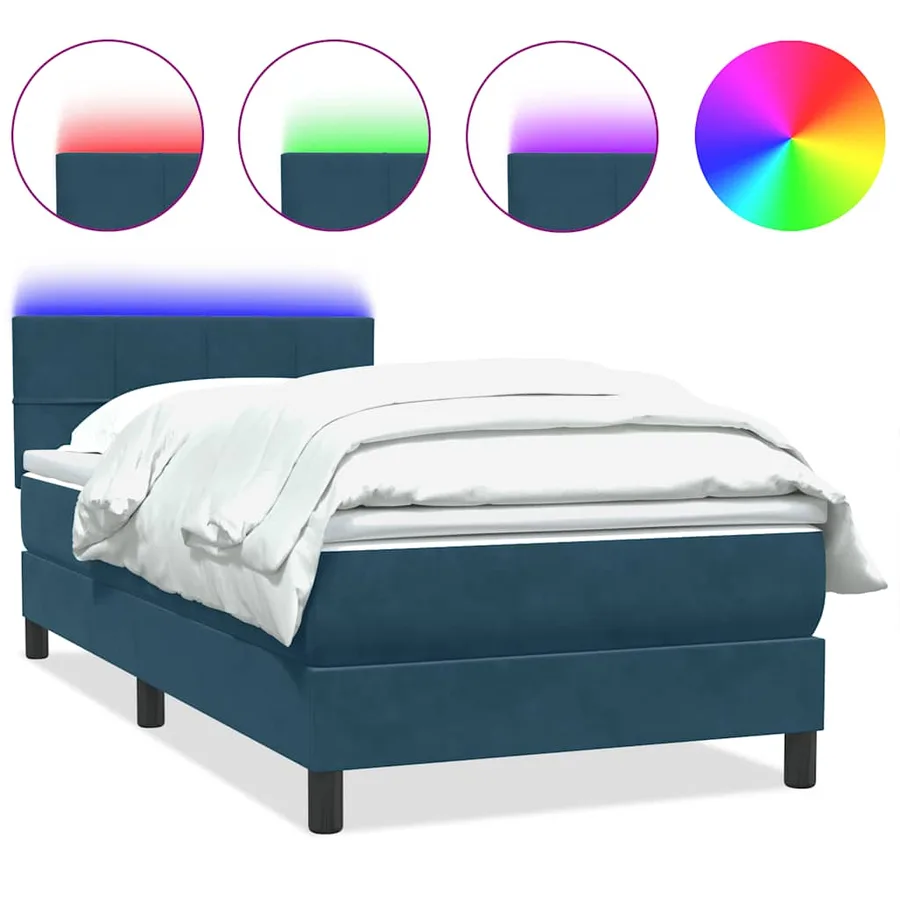 Sommier à lattes de lit et matelas et LED bleu foncé 100x220cm velours - 2