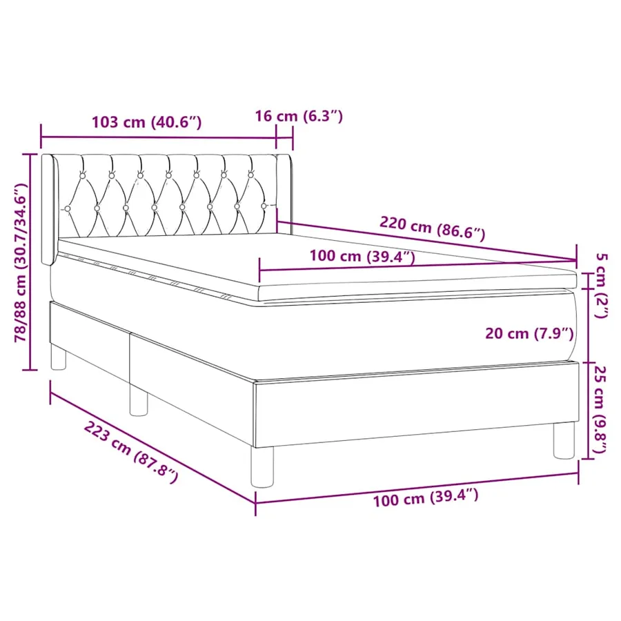 Sommier à lattes de lit et matelas gris foncé 100x220cm velours - 12