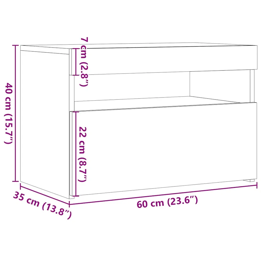 Table de chevet avec lumières LED chêne artisanal 60x35x40 cm - 13