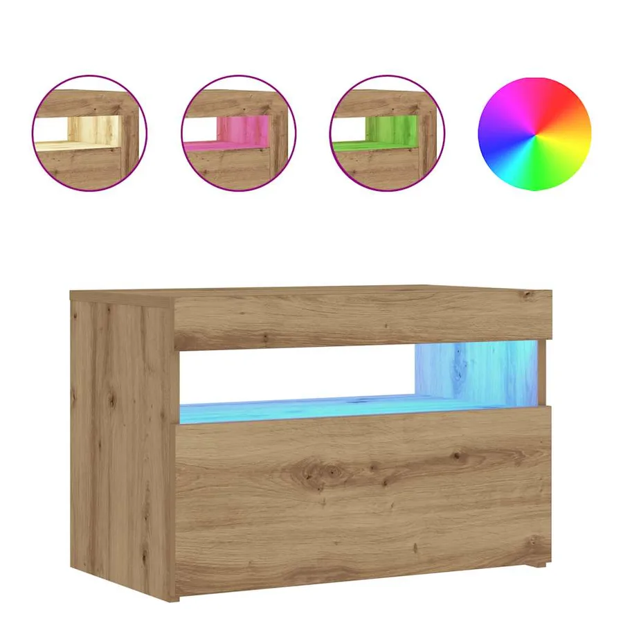 Table de chevet avec lumières LED chêne artisanal 60x35x40 cm - 3