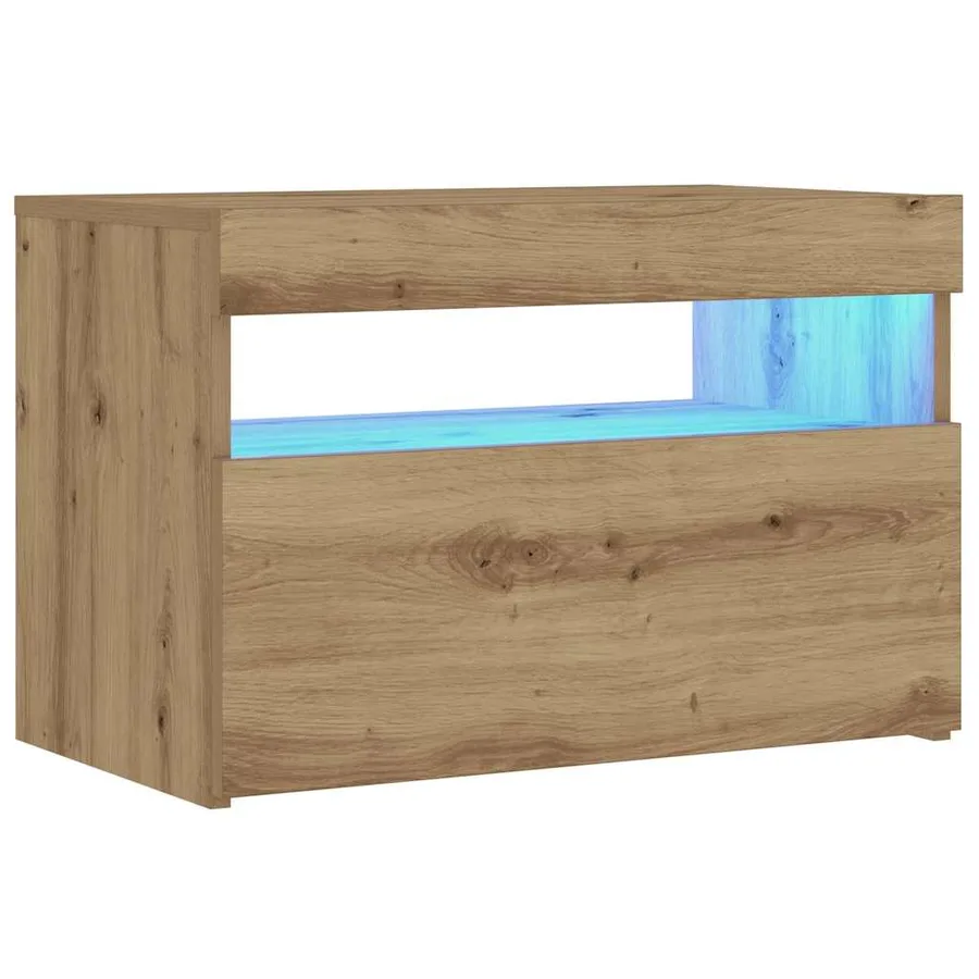 Table de chevet avec lumières LED chêne artisanal 60x35x40 cm - 6