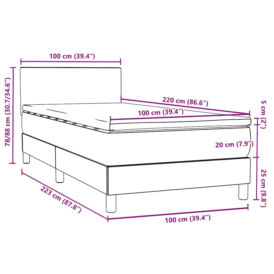 Sommier à lattes de lit avec matelas rose 100x220 cm velours - 12
