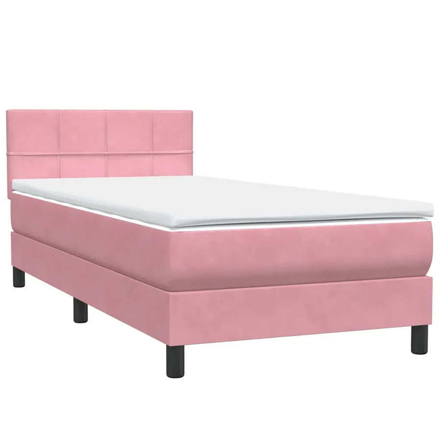 Sommier à lattes de lit avec matelas rose 100x220 cm velours - 4