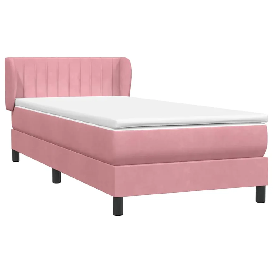 Sommier à lattes de lit avec matelas rose 100x220 cm velours - 4