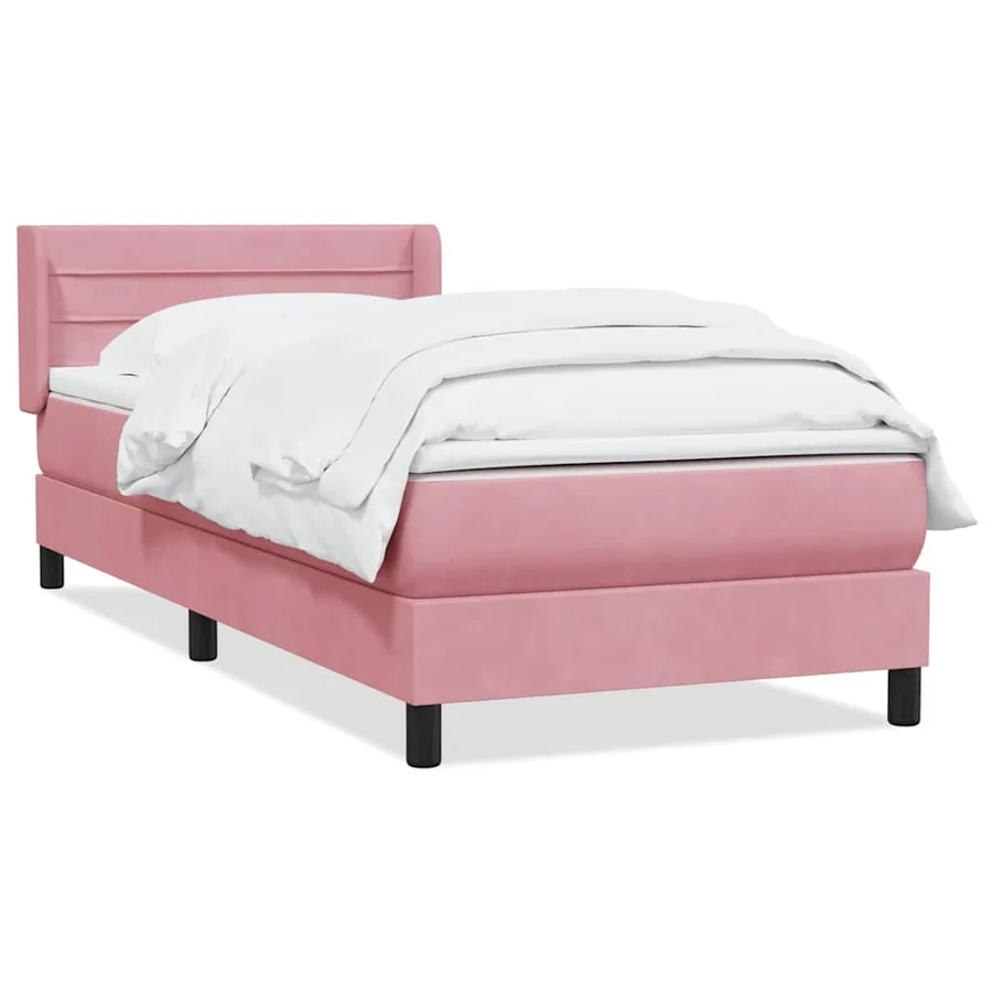 Sommier à lattes de lit avec matelas rose 100x220 cm velours - 2