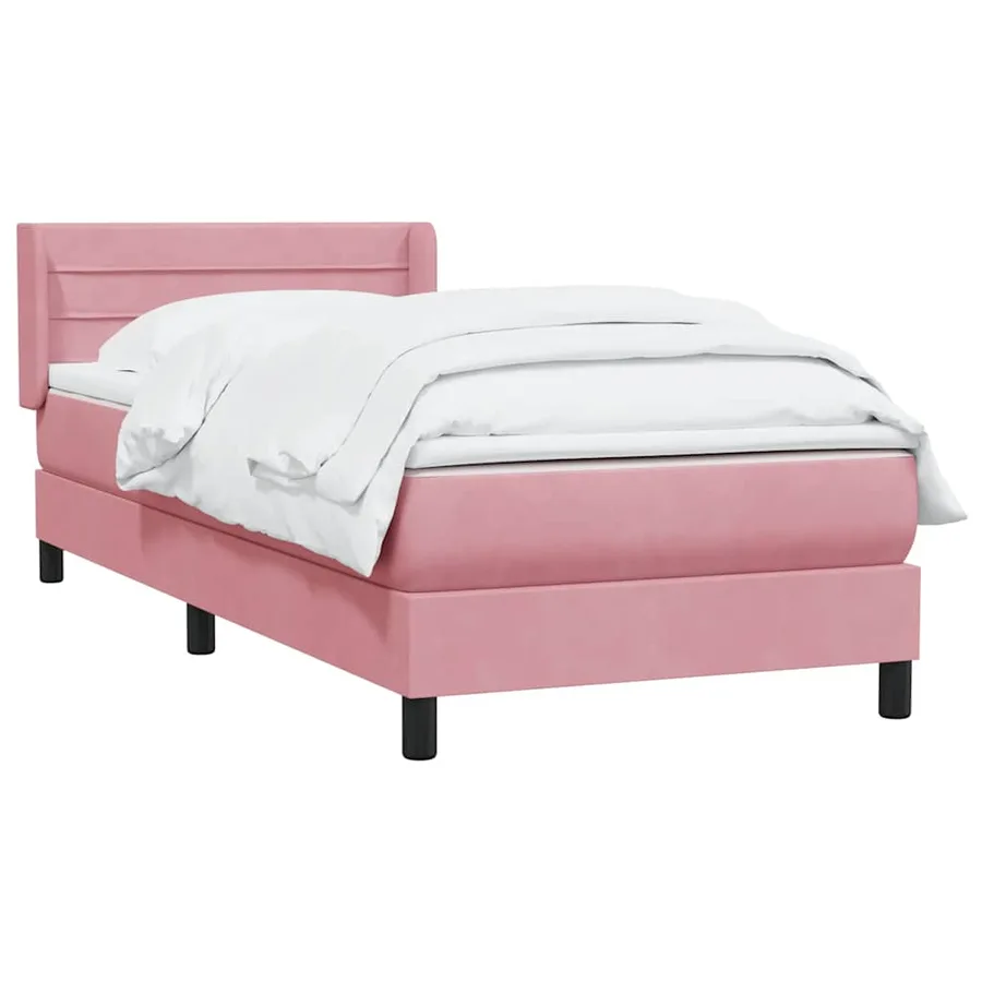 Sommier à lattes de lit avec matelas rose 100x220 cm velours - 3