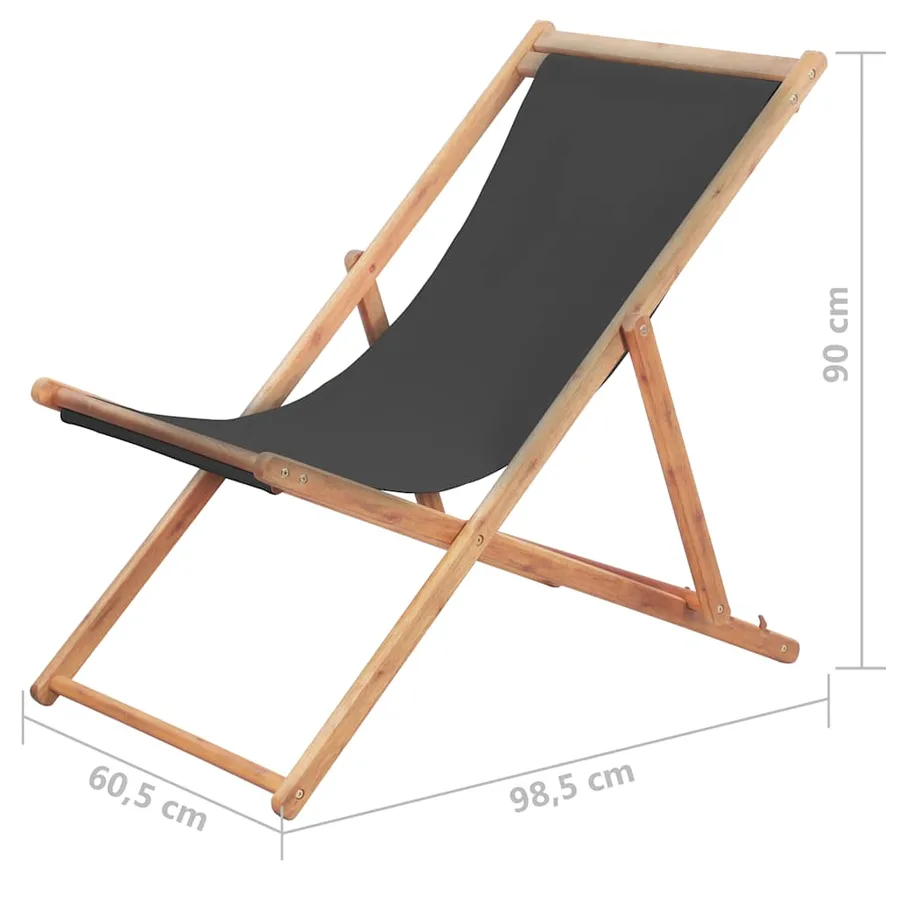 Chaise pliable de plage Tissu et cadre en bois Gris - 12