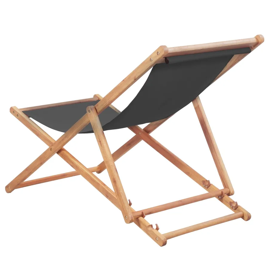 Chaise pliable de plage Tissu et cadre en bois Gris - 4