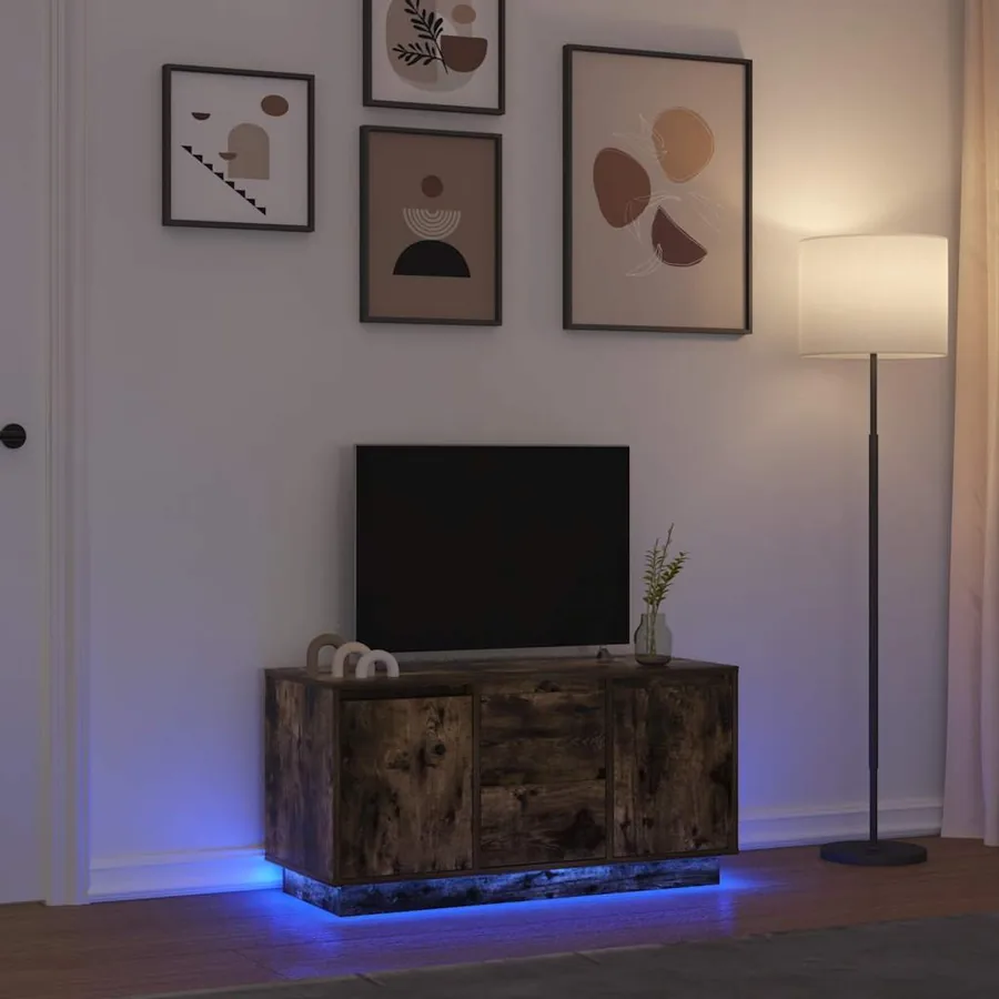Meuble TV avec lumières LED chêne fumé 100x41x50 cm
