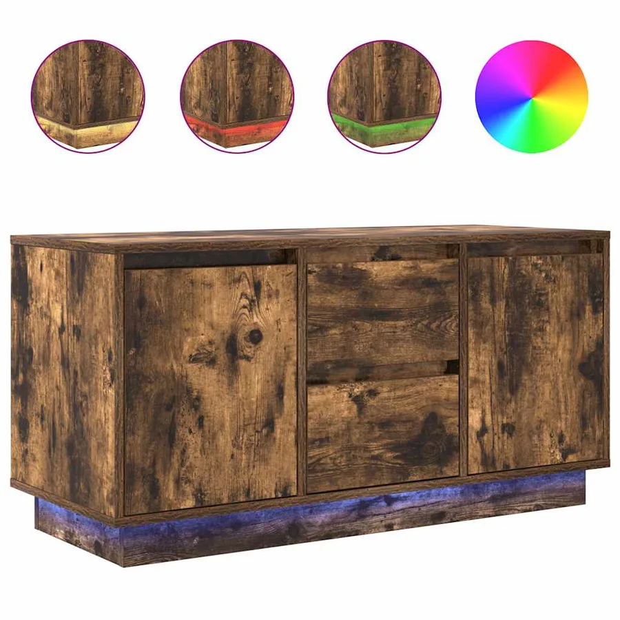 Meuble TV avec lumières LED chêne fumé 100x41x50 cm - 2