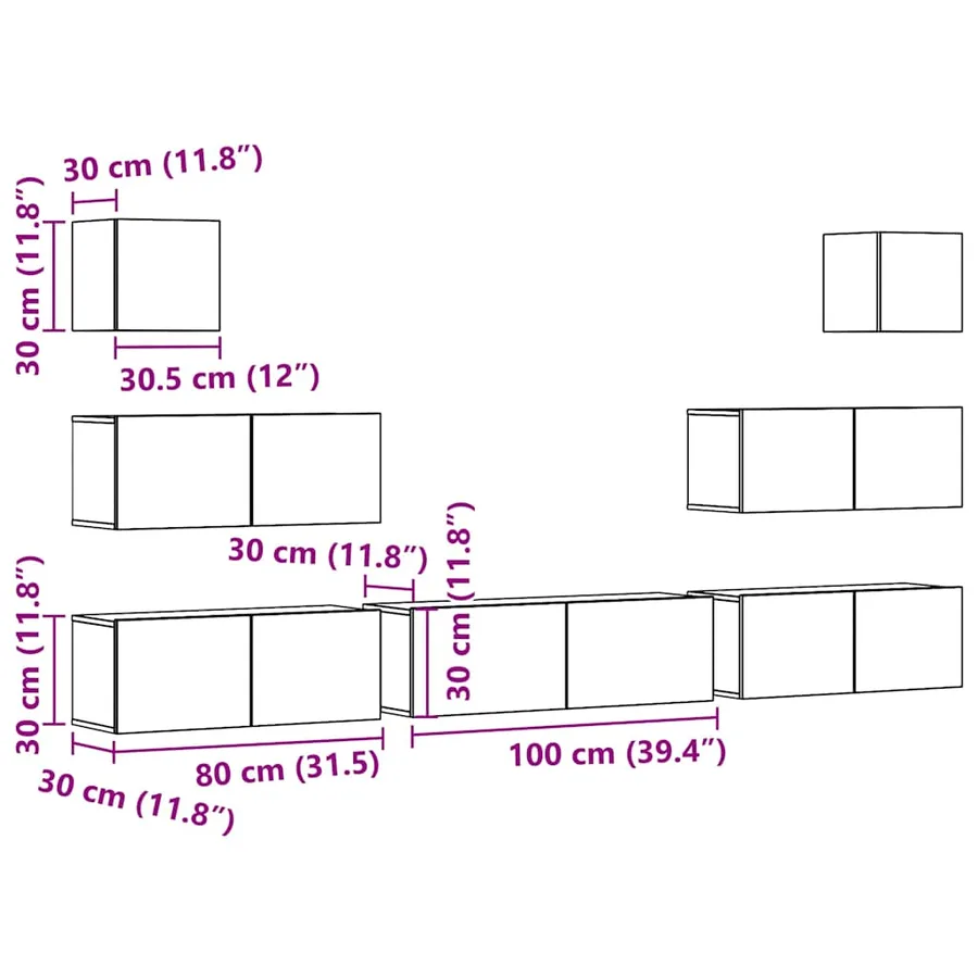 Ensemble de meuble TV mural 7 pcs vieux bois bois d'ingénierie - 11