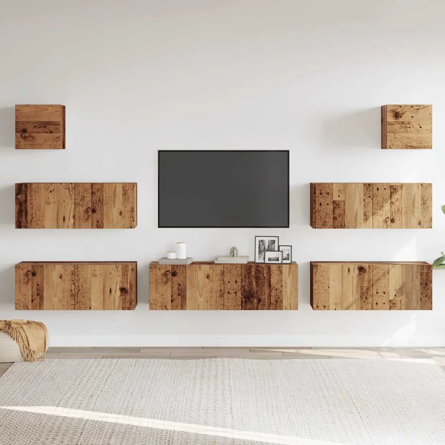 Ensemble de meuble TV mural 7 pcs vieux bois bois d'ingénierie - 3
