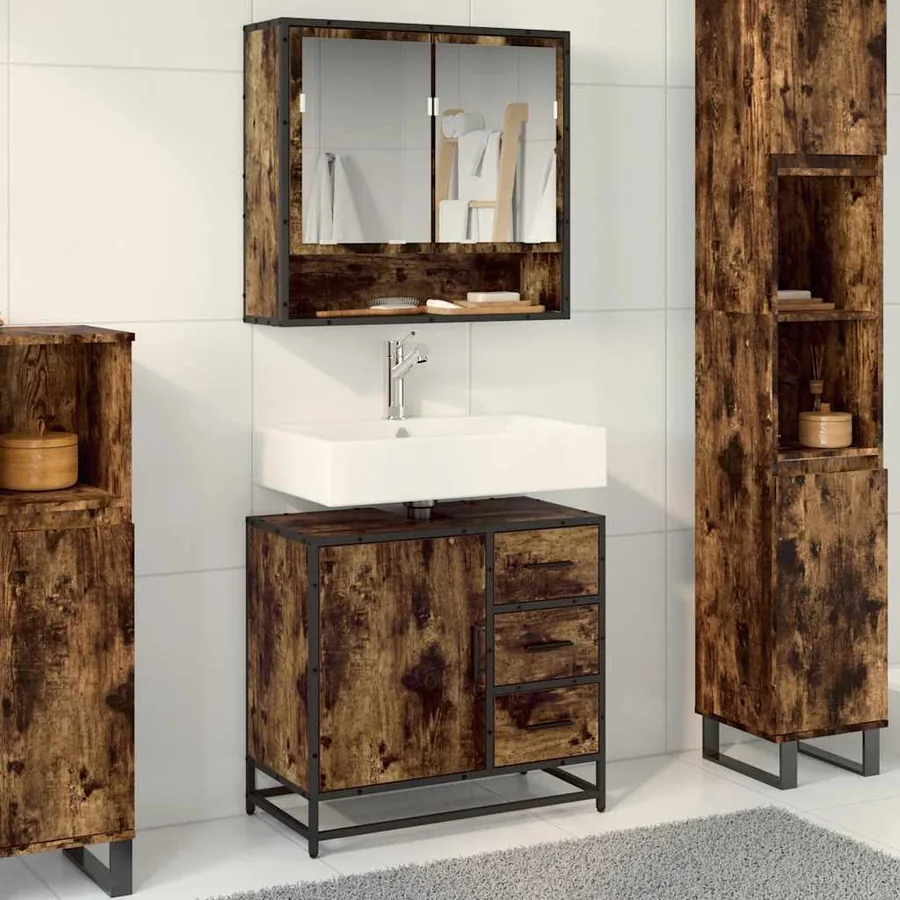 Armoire de lavabo de salle de bain chêne fumé 65x33x60 cm