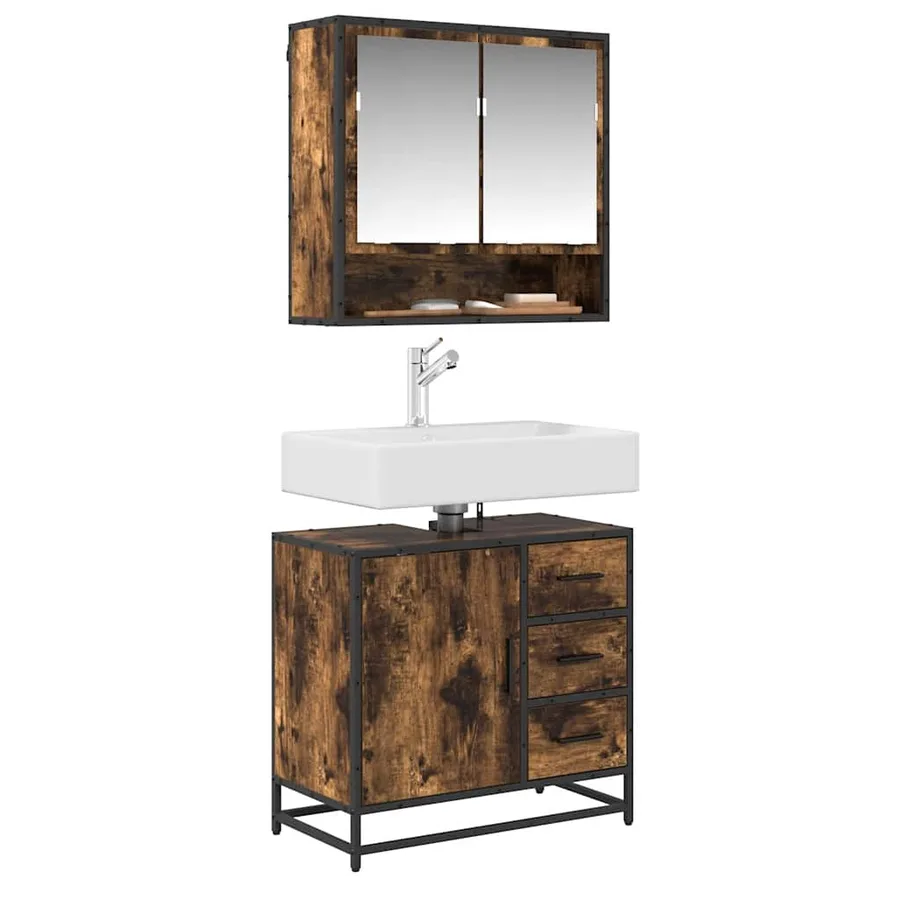 Armoire de lavabo de salle de bain chêne fumé 65x33x60 cm - 2