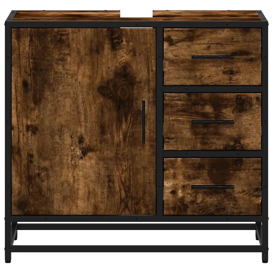 Armoire de lavabo de salle de bain chêne fumé 65x33x60 cm - 5