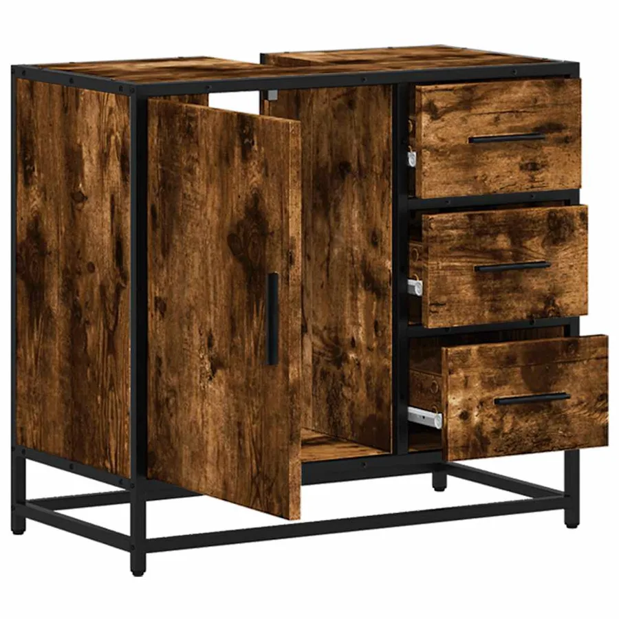 Armoire de lavabo de salle de bain chêne fumé 65x33x60 cm - 6