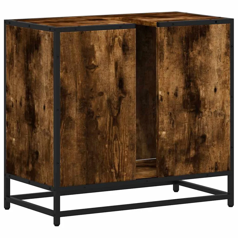 Armoire de lavabo de salle de bain chêne fumé 65x33x60 cm - 8
