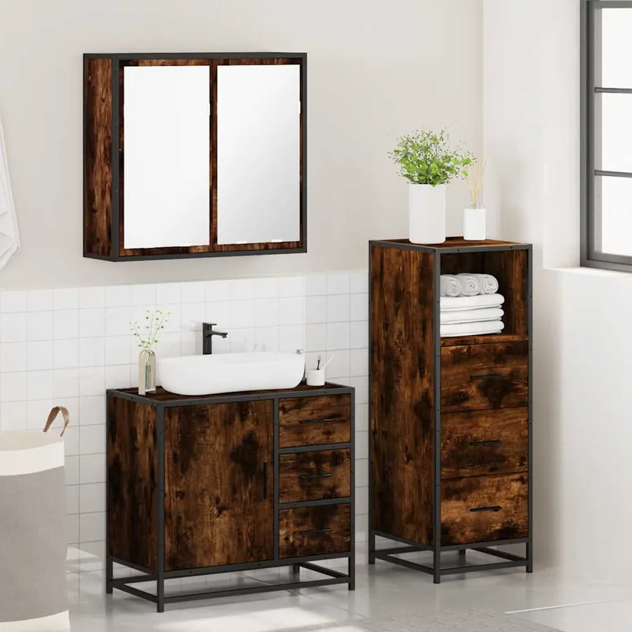 Ensemble de meubles de salle de bain 3 pcs Chêne fumé - 4
