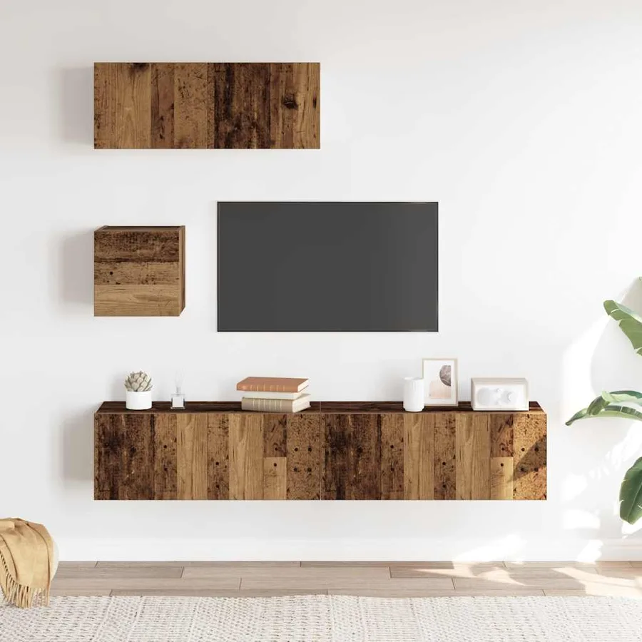 Ensemble de meuble TV mural 4 pcs vieux bois bois d'ingénierie - 3